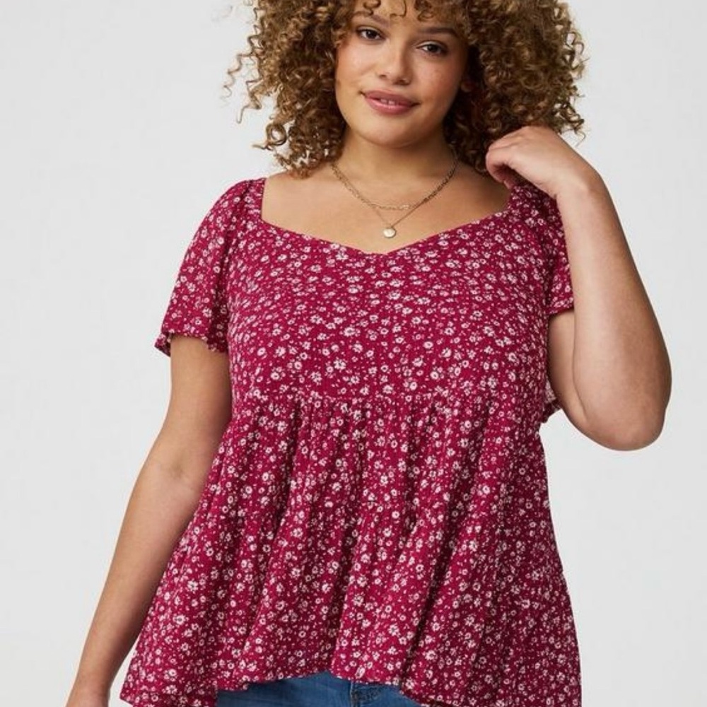 Flutter Sleeve Babydoll Top | Maroon